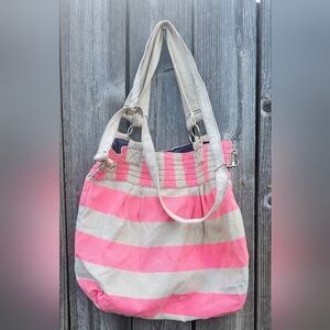 Stripe Pink White Beach Tote Shoulder Carryall Weekend Bag